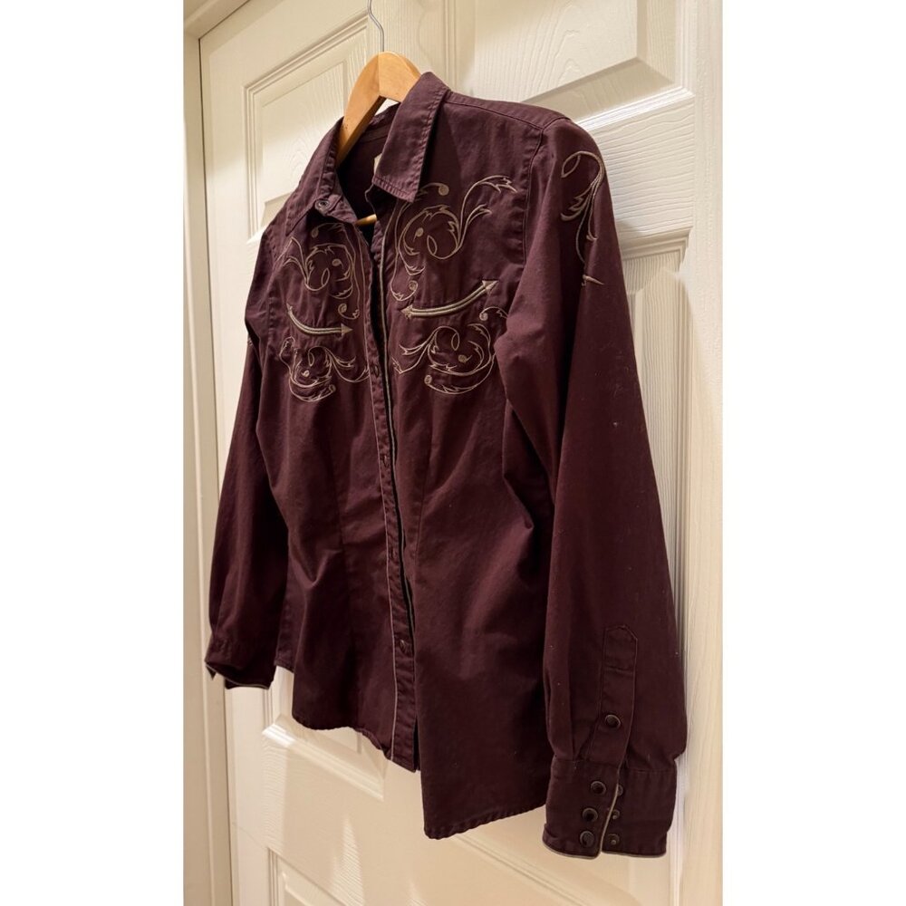 Vintage Roper Womens Western Embroidered Long Sleeve Snap Shirt Burgundy Cotton